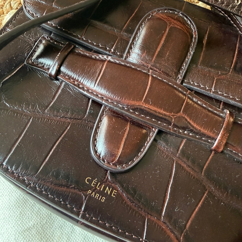 Celine Dark Brown Croc-Embossed Leather Crossbody Bag - Picture 3 of 7